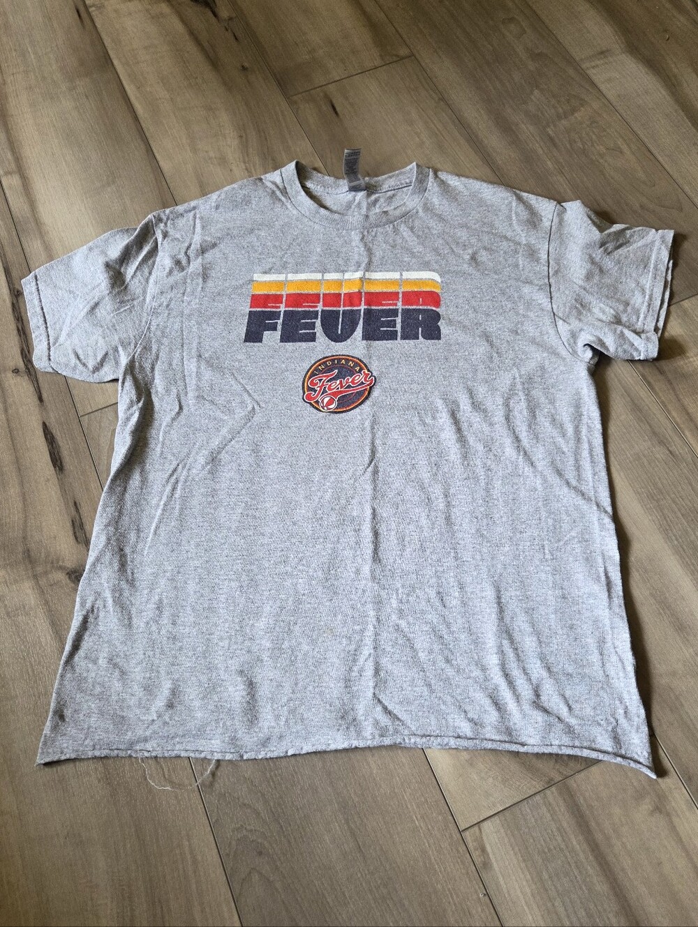 Gildan Gray Tee with Retro Yellow-Red Stripe FEVER Logo